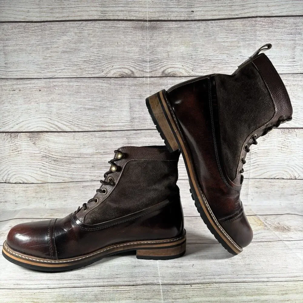 Ben Sherman Rafe Mens Size 7 Boots Leather Lace Up Brown